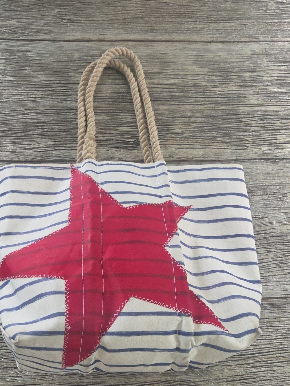 Sea bags maine, Canvas Nautical Stripe large Tote with Red Star Accent